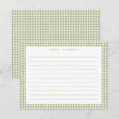 Minimalist Sage Green Gingham Plaid Lined Notitiekaartje (Voorkant / Achterkant)