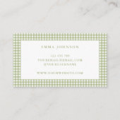 Minimalist Sage Green Gingham Plaid Visitekaartje (Achterkant)