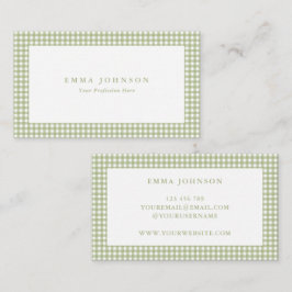 Minimalist Sage Green Gingham Plaid Visitekaartje