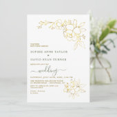 Minimalist Sage Green Gold Flowers Wedding Kaart (Staand voorkant)