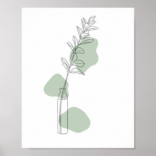 Minimalist  Sage Green Leaves Line Art  Poster (Voorkant)