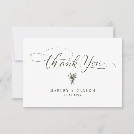Minimalist Sage Green Script Simple Wedding Bedankkaart (Voorkant)
