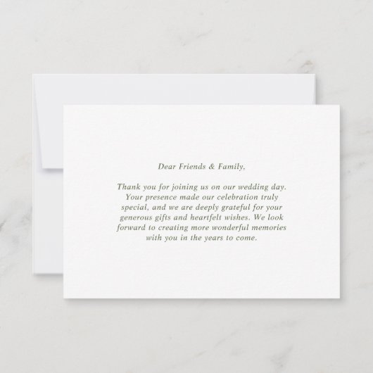 Minimalist Sage Green Script Simple Wedding Bedankkaart (Achterkant)