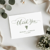 Minimalist Sage Green Script Simple Wedding Bedankkaart