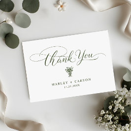 Minimalist Sage Green Script Simple Wedding Bedankkaart