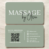 Minimalist Sage Green Spa Massage QR Code Visitekaartje