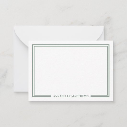 Minimalist Sage Green Two Border Monogram Notitiekaartje (Voorkant)