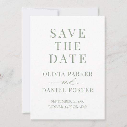 Minimalist Sage Green Wedding Save the Date (Voorkant)