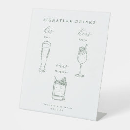 Minimalist Sage Green Wedding Signature Drinks Reclamebord Met Voetstuk