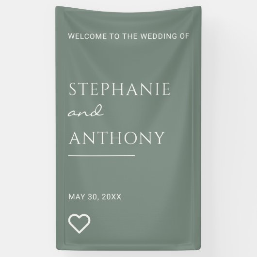 Minimalist Sage Green with Heart Modern Wedding  Spandoek (Verticaal)