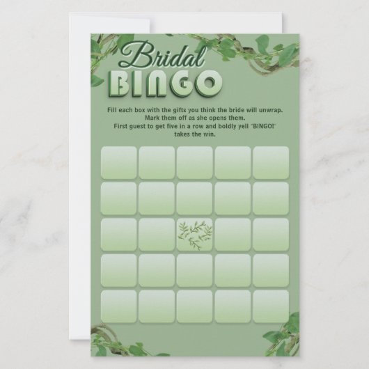 Minimalist Sage Greenery Bridal Shower Bingo Game  (Voorkant)