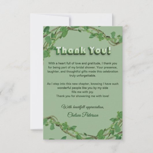 Minimalist Sage Greenery Classic Bridal Shower Bedankkaart (Voorkant)