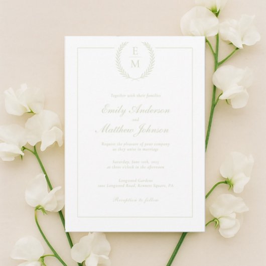 Minimalist Sage Laurel Wedding Invitation Kaart
