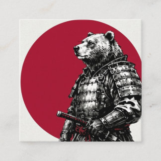 Minimalist Samurai Grizzly Bear Business Card Vierkante Visitekaartje