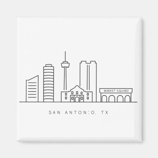Minimalist San Antonio Skyline Line Art Magneet (Voorkant)