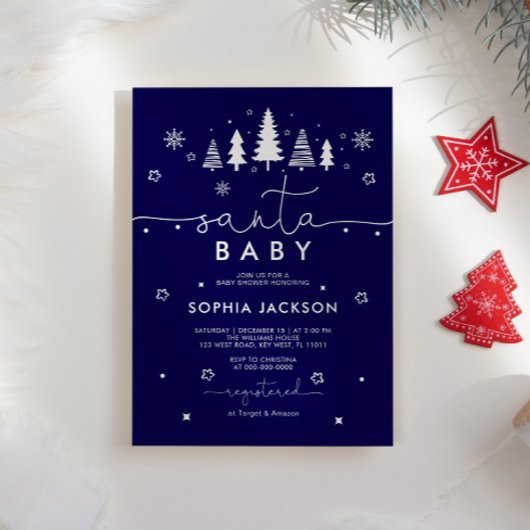 Minimalist Santa Baby shower Invitation V2 Kaart