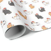 Minimalist Santa Hat Cats Christmas Red & White Cadeaupapier (Rol Hoek)