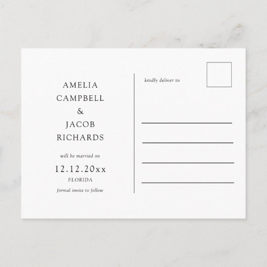 Minimalist Save the Date Black & White Postcard Briefkaart (Achterkant)