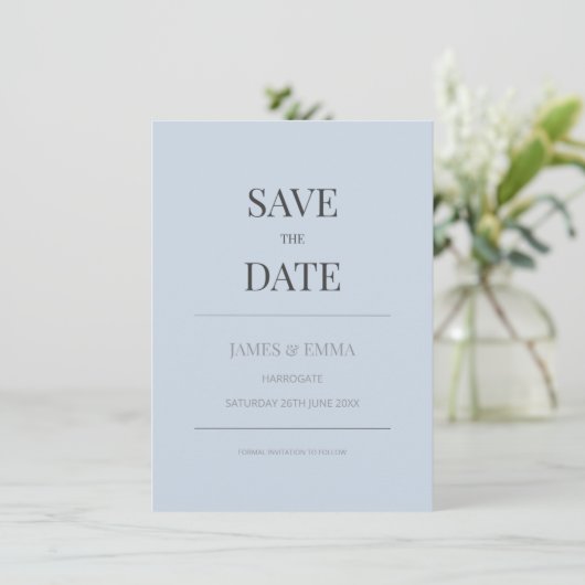 Minimalist Save the Date Card | Dusky Blue (Staand voorkant)