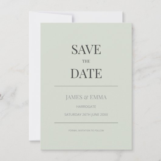 Minimalist Save the Date Card | Pale Sage Green (Voorkant)