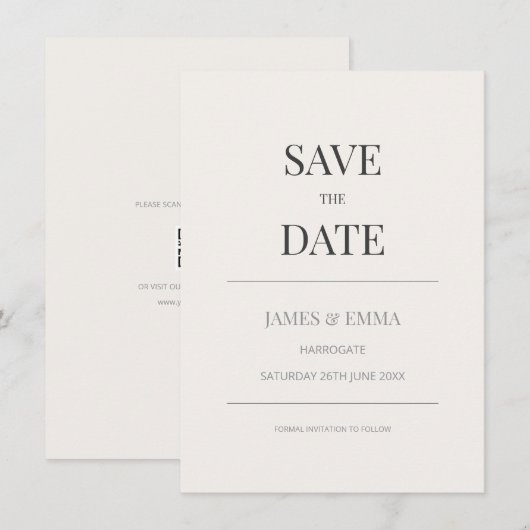 Minimalist Save the Date Card | Warm Ivory (Voorkant / Achterkant)