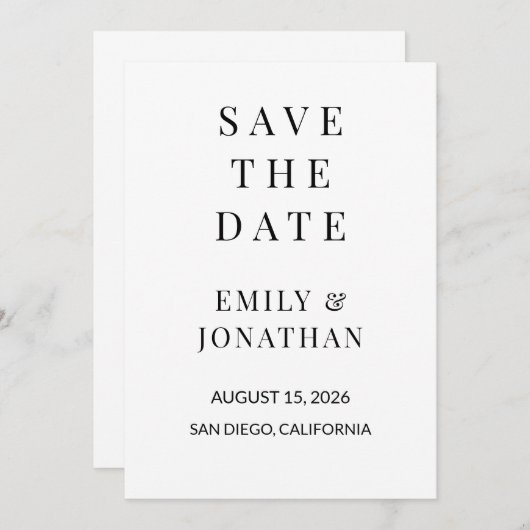 Minimalist Save the Date Kaart – Elegante Custom 5 (Voorkant / Achterkant)
