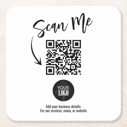 Minimalist Scan Me QR Code Business Logo Design Kartonnen Onderzetters (Voorkant)
