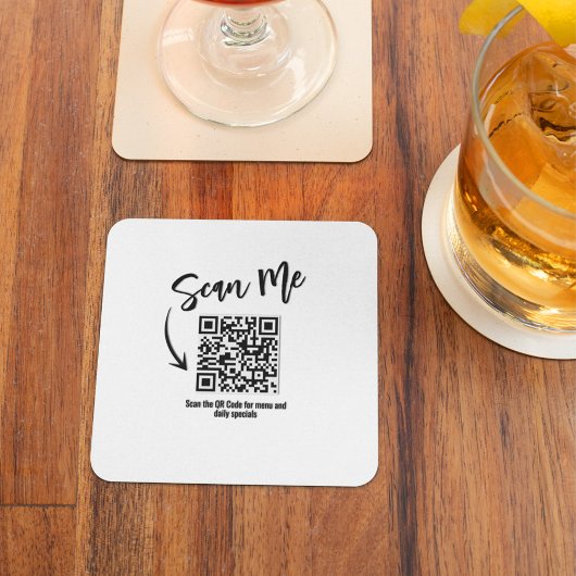 Minimalist Scan Me QR Code Restaurant Design Kartonnen Onderzetters