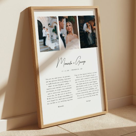 Minimalist Script 3-Photo Custom Wedding Vows Poster
