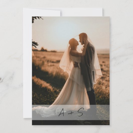 Minimalist Script Black and White Photo Wedding Kaart (Achterkant)