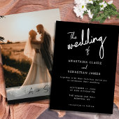 Minimalist Script Black and White Photo Wedding Kaart