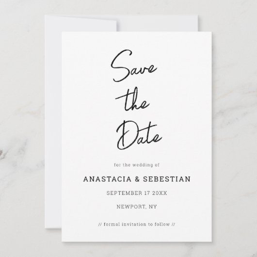 Minimalist Script Black & White Photo Wedding Save The Date (Voorkant)