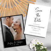 Minimalist Script Black & White Photo Wedding Save The Date