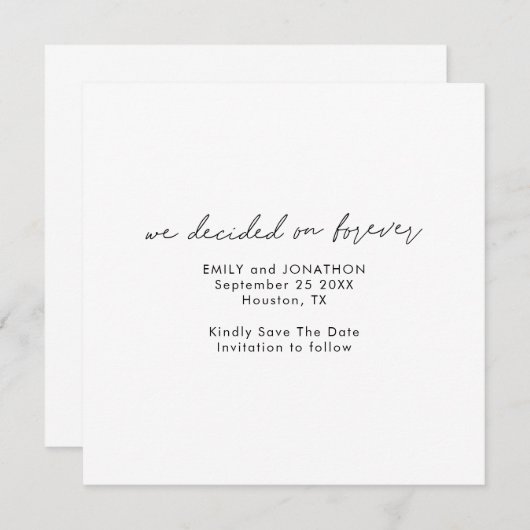 Minimalist Script Decided on Forever Square Save The Date (Voorkant / Achterkant)