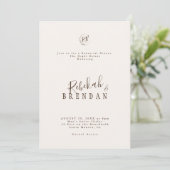 Minimalist Script Floral Monogram Rehearsal Dinner Kaart (Staand voorkant)