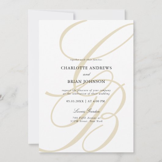 Minimalist Script Font Monogram QR Code Wedding Kaart (Voorkant)