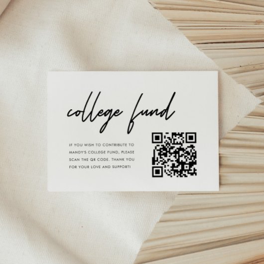 Minimalist Script Graduation College Fund QR Code Informatiekaartje