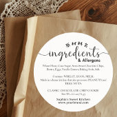 Minimalist Script Ingredient Allergen Bakery Ronde Sticker