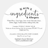 Minimalist Script Ingredient Allergen Bakery Ronde Sticker (Voorkant)