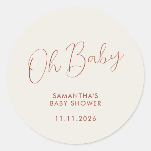 Minimalist Script ivory Oh Baby Ronde Sticker (Voorkant)