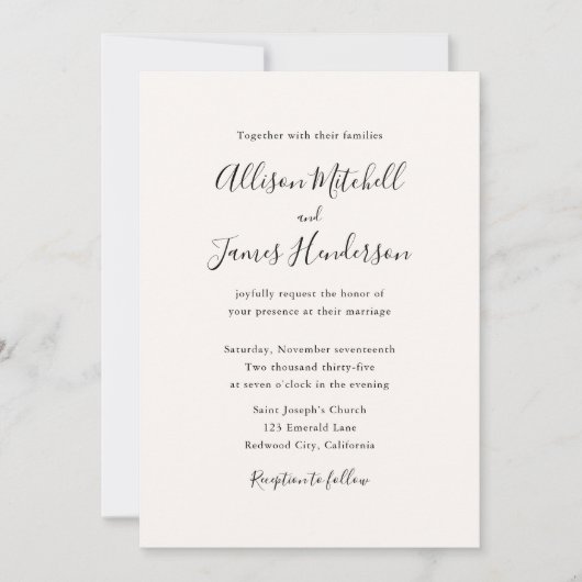Minimalist Script Ivory Photo Wedding Kaart (Voorkant)