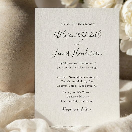 Minimalist Script Ivory Photo Wedding Kaart