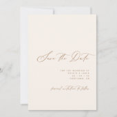 Minimalist Script Ivory & Tan Photo Wedding Save The Date (Voorkant)