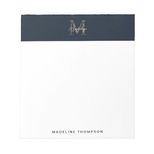 Minimalist Script Metallic Navy Blue Gold Monogram Notitieblok (Voorkant)