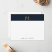 Minimalist Script Metallic Navy Blue Gold Monogram Notitiekaartje (Voorkant / Achterkant in situ)