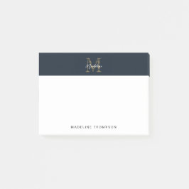 Minimalist Script Metallic Navy Blue Gold Monogram Post-it® Notes