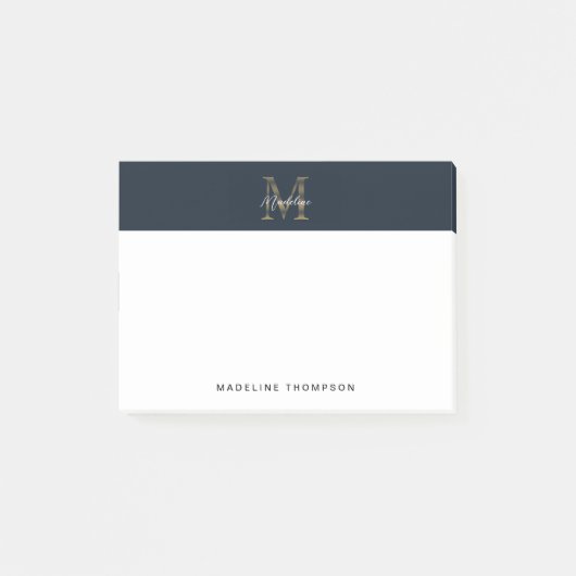Minimalist Script Metallic Navy Blue Gold Monogram Post-it® Notes (Voorkant)