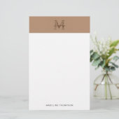 Minimalist Script Metallic Taupe Gold Monogram Briefpapier (Staand voorkant)