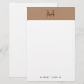 Minimalist Script Metallic Taupe Gold Monogram Briefpapier (Voorkant / Achterkant)