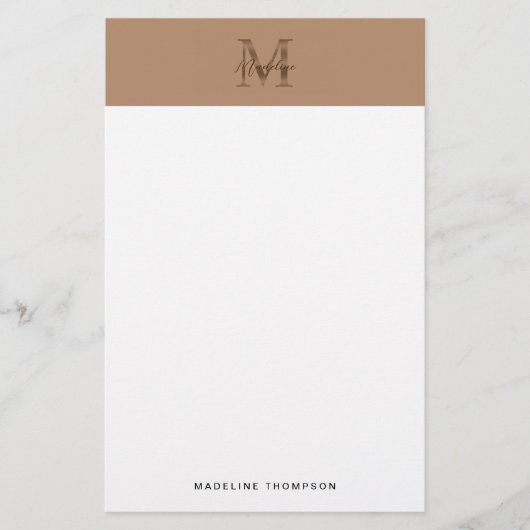Minimalist Script Metallic Taupe Gold Monogram Briefpapier (Voorkant)